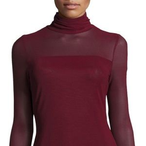 Patrizia Luca - Long Sleeve Mesh Turtleneck Tee - Burgundy - Size S